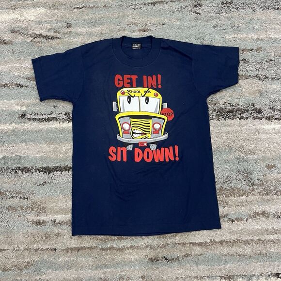 VTG School Bus Get In T Shirt Mens Medium Funny Retro 90s Single Stitched USA - Picture 1 of 7